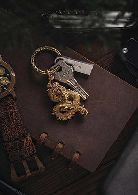 Dragon Keychain on Leather Journal