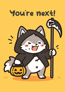 Cartoon Wolf Grim Reaper Halloween