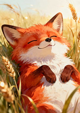 Happy Fox in Wheat Field