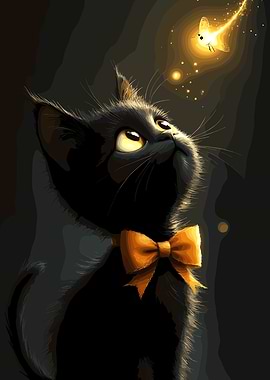 Black Cat and Glowing Butterfly