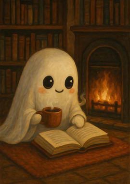 Cute Ghost Reading Books