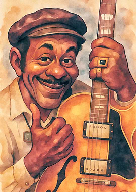 Chuck Berry Watercolor Portrait with Guitar