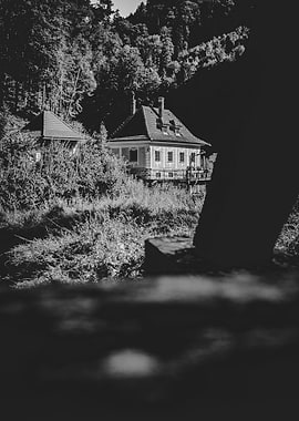 Black and White House in Nature