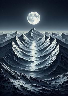 Moonlit Mountain Range Landscape