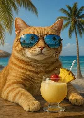 Cool Cat on Tropical Vacation