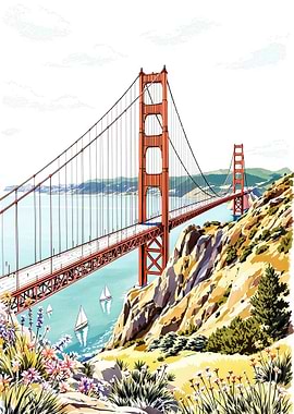 Golden Gate Bridge Illustration