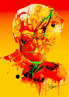 Abstract Portrait with Red and Yellow Hues