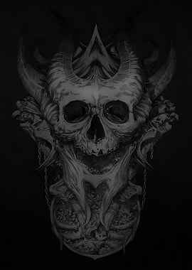 Dark Skull with Horns Illustration