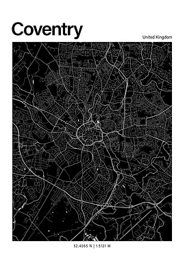 Coventry Black and White Map