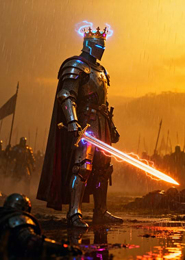 Cyberpunk Knight with Glowing Sword