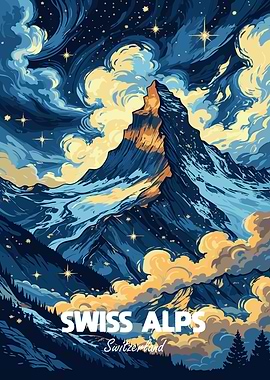 Swiss Alps Switzerland Mountain Landscape Art