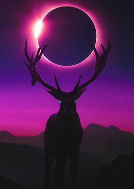 Deer Silhouette with Solar Eclipse