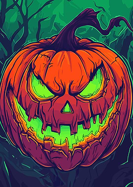 Halloween Pumpkin with Glowing Green Features