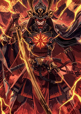 Fantasy of Samurai Warrior with Golden Katana Sword