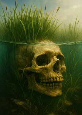 Submerged Skull with Grass
