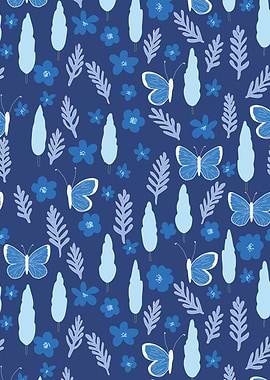 Blue Floral Butterfly Pattern
