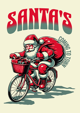 Santa Claus on Bicycle Illustration