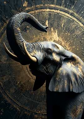 Elephant with Golden Pattern Background