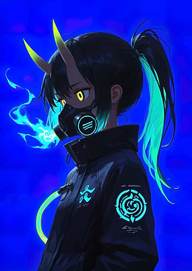 Cyberpunk Anime Girl with Mask