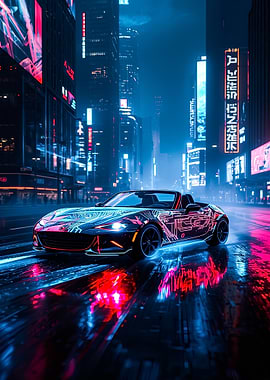 Cyberpunk Car in Neon Cityscape