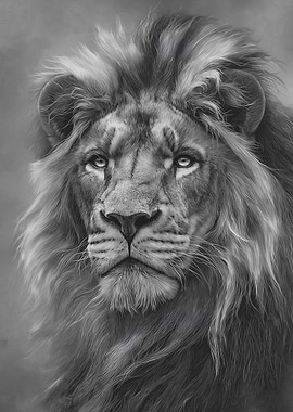 Majestic Lion Portrait in Black and White