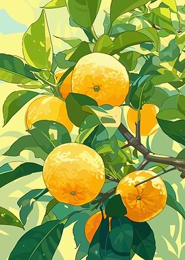 Orange Tree Branch with Ripe Fruits