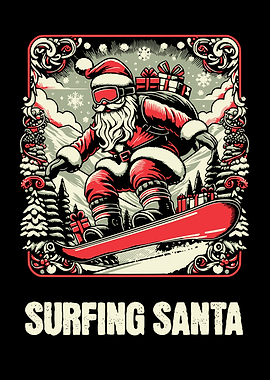 Surfing Santa Snowboard Christmas
