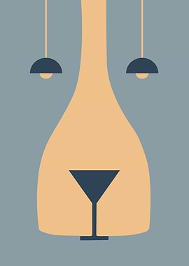 Abstract Lion Face with Cocktail Glass
