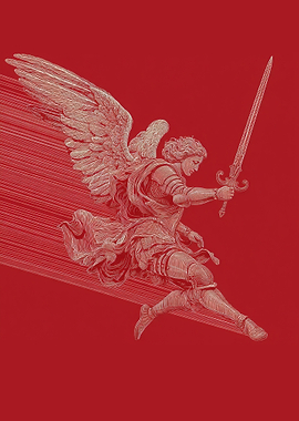 Angel Warrior on Red Line Art