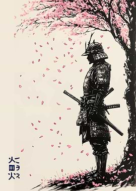 Samurai under Cherry Blossom Tree