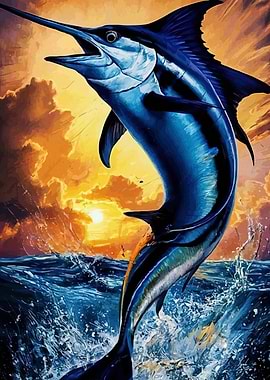 Marlin Leaping Sunset