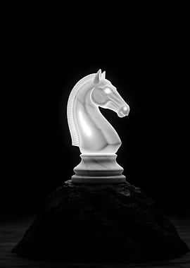 Glowing Knight Chess Piece on Rock