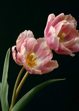 Pink Tulips on Black Background