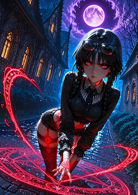 Anime Girl Casting Magic in Dark Alley
