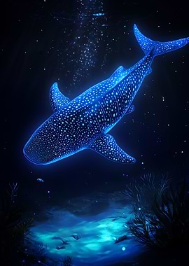 Glowing Whale Shark in Deep Blue Sea