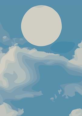 Stylized Moon and Clouds Illustration
