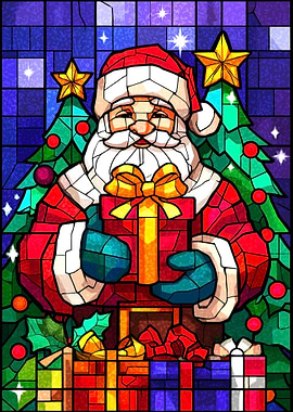 Stained Glass Santa Claus with Gifts