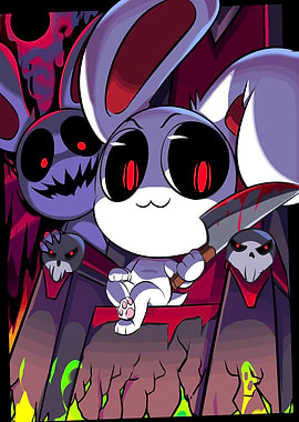 Creepy Cartoon Rabbit with Bloody Knife
