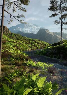 Lush Mountain Landscape with Stream