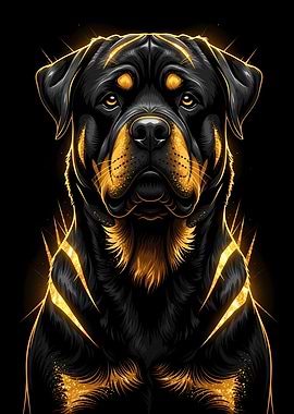 Rottweiler Portrait with Golden Accents