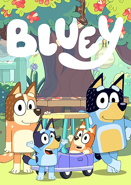 Bluey and Family Cartoon Illustration