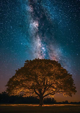 Milky Way over a golden tree