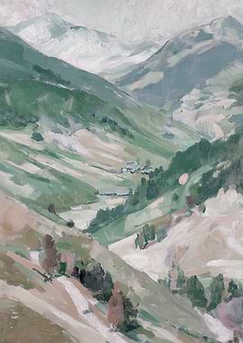 Mountain Valley Landscape Painting