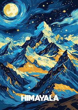 Himalaya Mountain Range Night Landscape Art