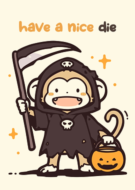 Cute Monkey Grim Reaper Halloween
