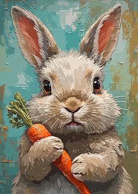 Cute Bunny with Carrot Painting
