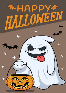 Happy Halloween Ghost with Pumpkin