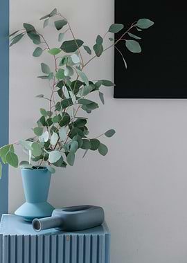 Eucalyptus in Blue Vase Still Life
