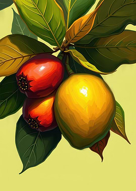 Tropical Fruits and Leaves Illustration