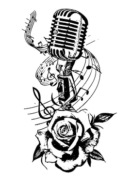 Microphone, Rose, and Music Notes